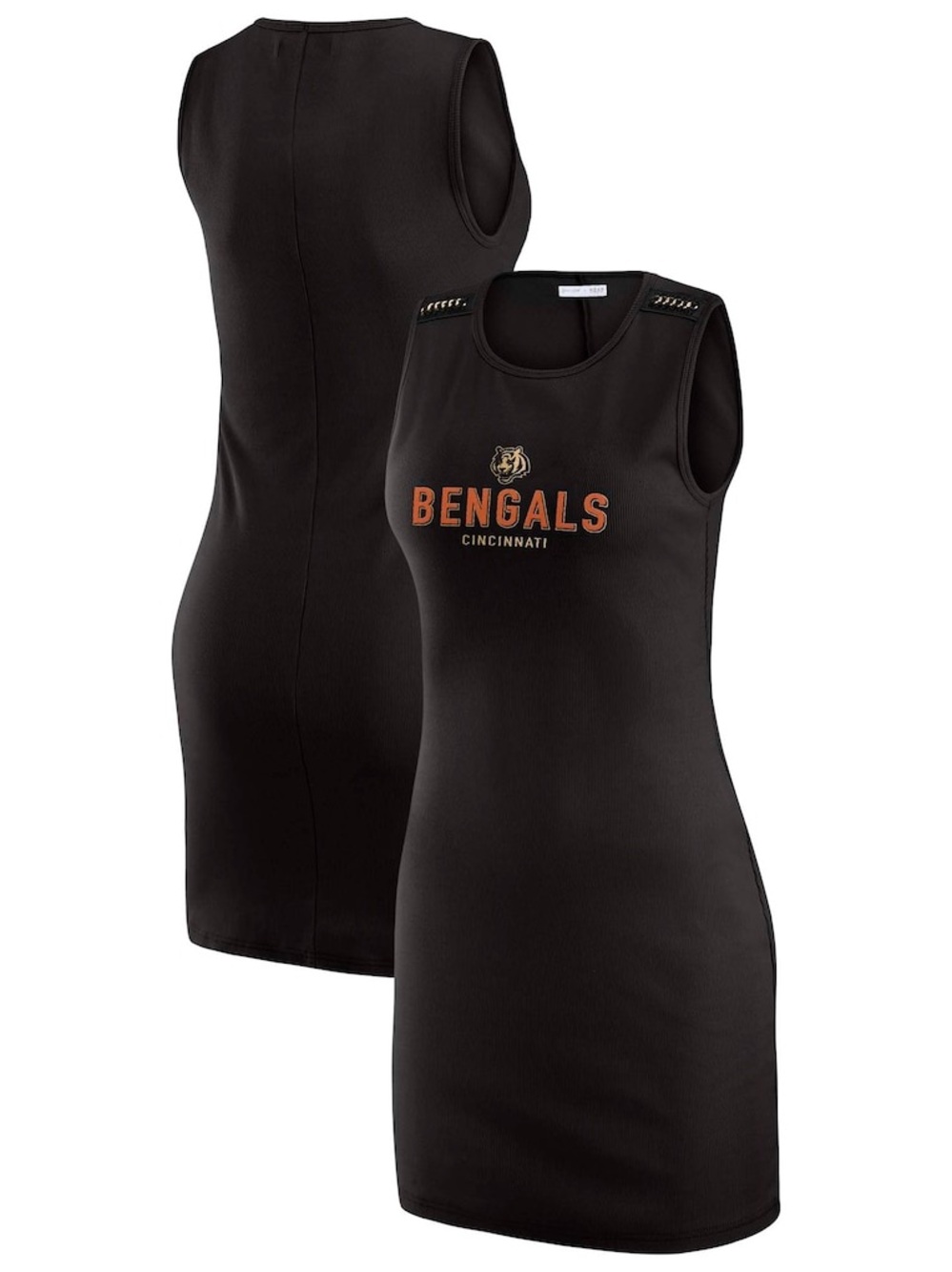 Bengals WEAR by Erin Andrews × Gracie Hunt Black Cincinnati Ribbed Tank Dress L